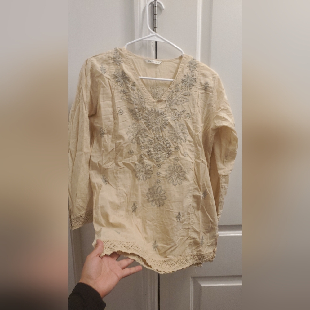 Embroidered Cream 100% cotton Blouse